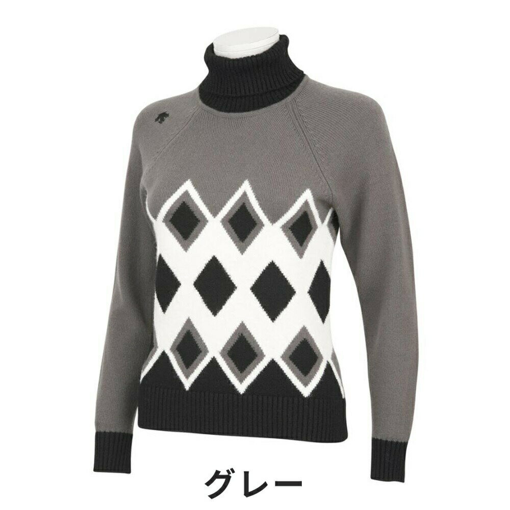 【50%OFF】DESCENTE デサント レディース ゴルフウェア セーター 幾何学柄インターシャ タートルネック おすすめ お得 おしゃれ DGWUJL11 22FW 秋冬 毛