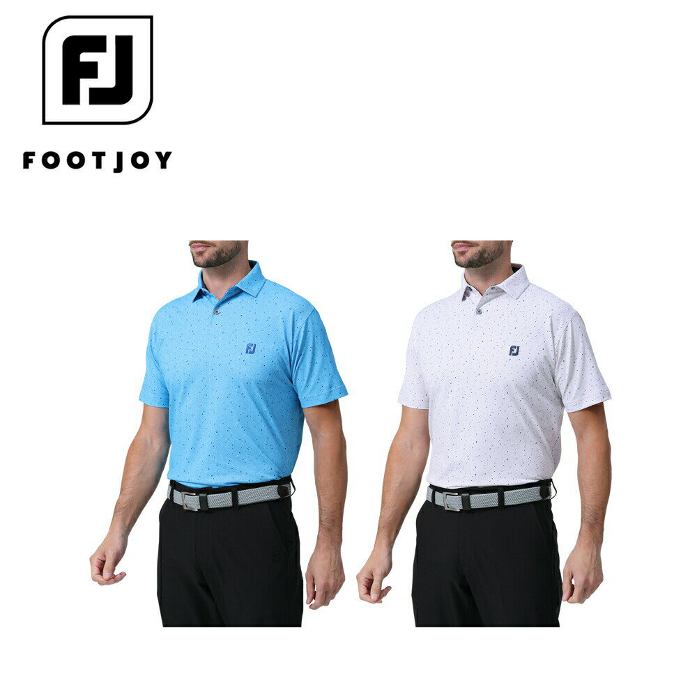 【セール】FOOTJOY フットジョイ メンズ ゴルフウェア シャツ ツイードパターンプリント半袖シャツ 81766 24SS 速乾 UVカット ストレッチ 抗菌 ポリエステル ポリウレタン ブルースカイ ホワイト