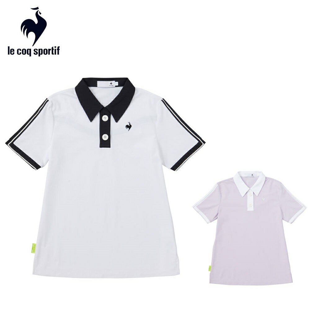 le coq sportif ルコック レディース ゴルフウェア シャツ 襟長五分丈シャツ RIJOUME リジューム QGWWJA15 23FW 秋冬 吸汗速乾 ストレッチ UV CUT UPF50 DESCENTE ECO 切替デザイン パープル ホワイト