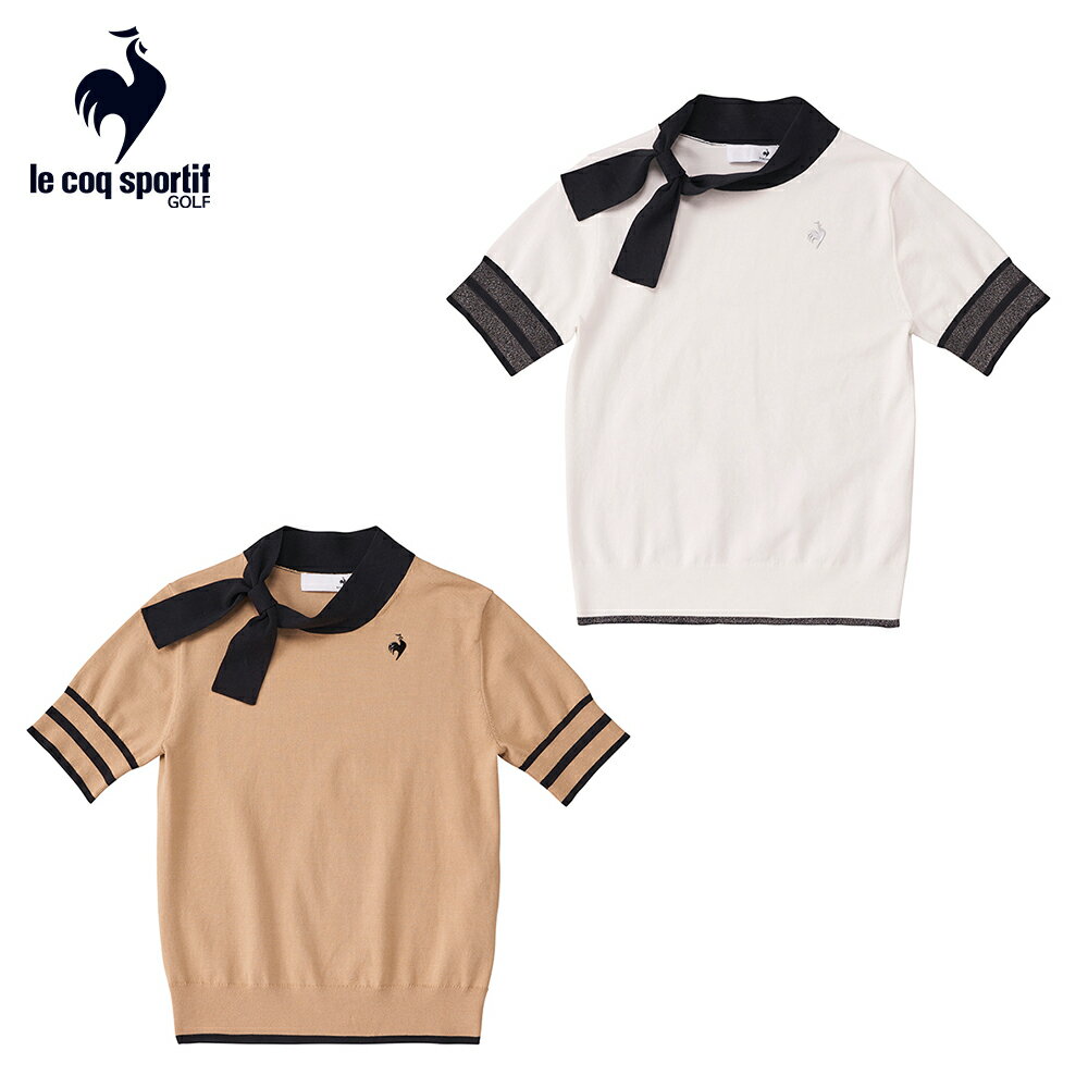 le coq sportif ルコック レディース ゴルフウェア シャツ アシンメトリー衿五分丈シャツ RIJOUME リジューム QGWWJA13 23FW 秋冬 手洗い可 ストレッチ DESCENTE ECO 再生材料使用型 エコプロセス型