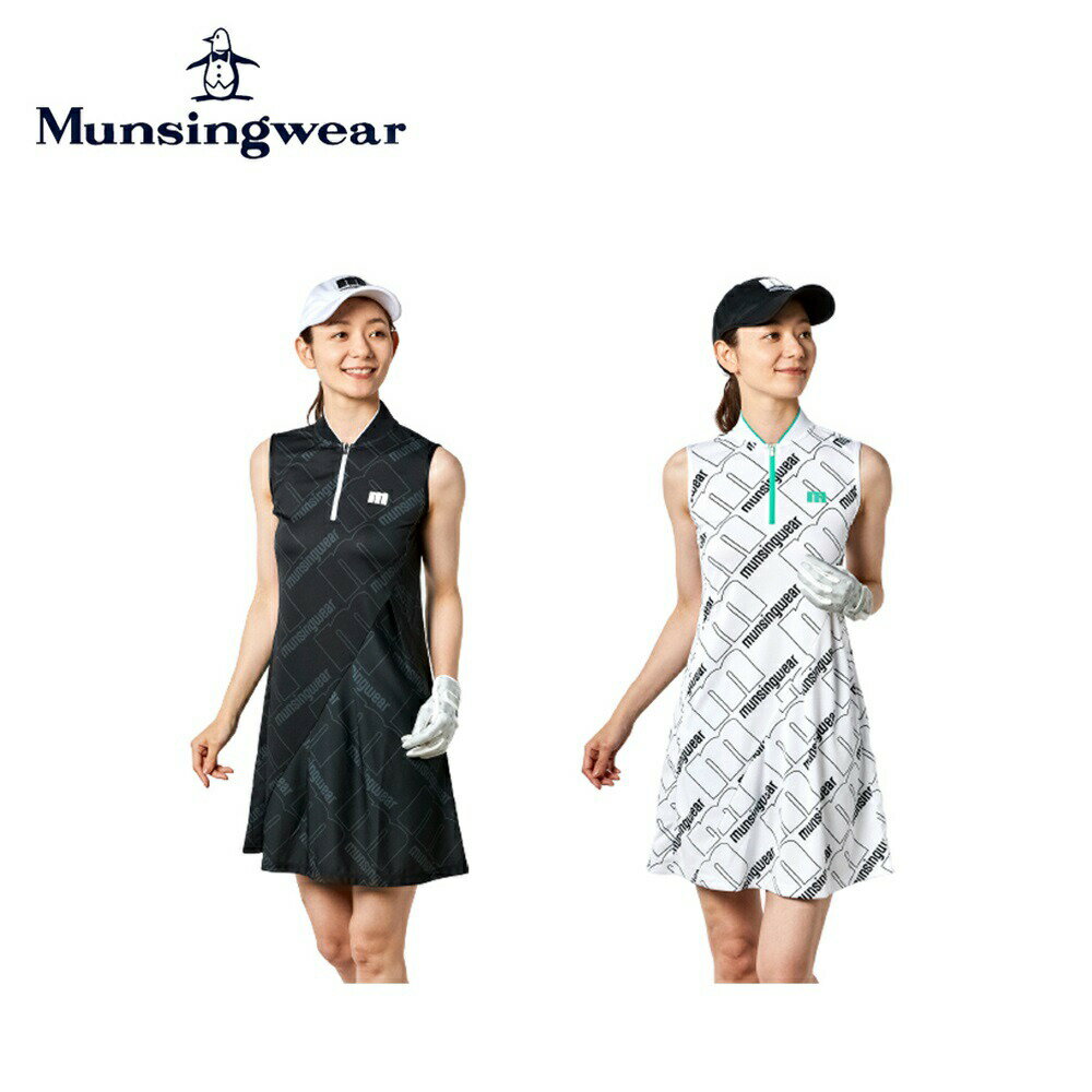 Munsingwear マンシングウェア レディース ゴルフウェア ワンピース 吸汗速乾SUNSCREENフレームロゴプリントワンピース MEWVJJ02 23SS 春夏 UV CUT UPF15 遮熱 クーリング効果