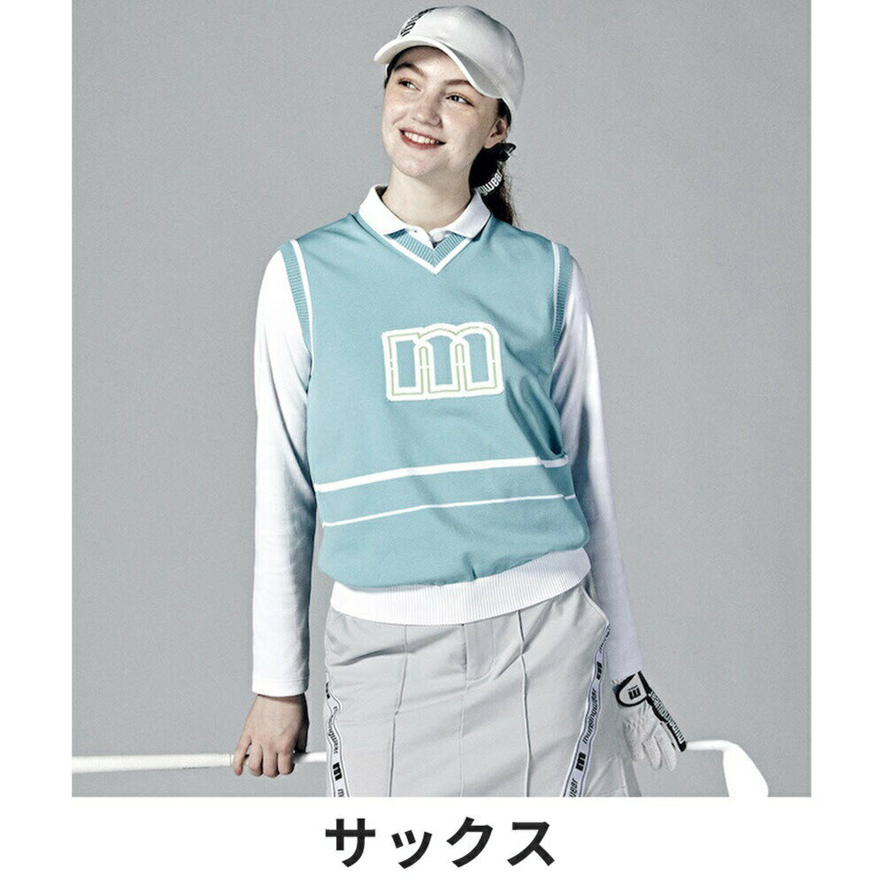 【P3倍】【10％OFF】Munsingwear マンシングウェア レディース ゴルフウェア ベスト ENVOY オリジナルロゴジャカードニットベスト MEWWJL80 23FW 秋冬 軽量 体温調節 サックス ホワイト