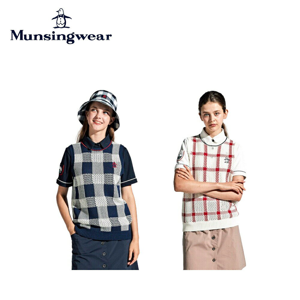 マンシングウェア Munsingwear マンシングウェア レディース ゴルフウェア ベスト KINLOCH ANDERSONチェックニットベスト MGWXJL81 24SS 春夏 家庭洗濯可 ペンギン刺繍 チェック柄 アクリル 綿 ネイビー ホワイトレッド