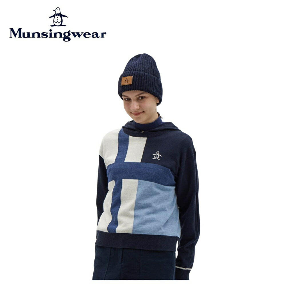 【セール 10%OFF】 Munsingwear マンシングウェア レディース ゴルフウェア セーター ライナー付きインターシャセーター MG5FST21L 25FW 秋冬 防風インナー付き インターシャ編み 快適性 ゆったりシルエット 短め着丈 手洗い可 アクリル 毛 ネイビー