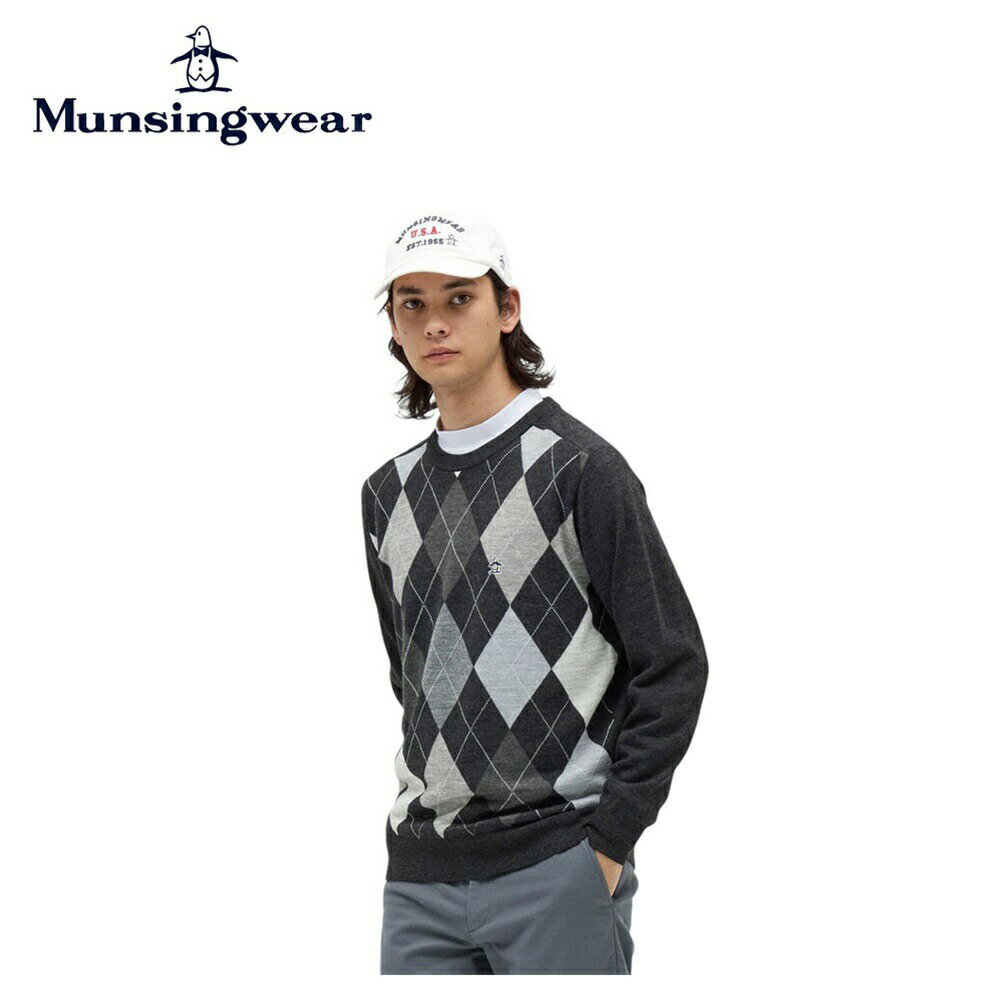 【セール 10%OFF】Munsingwear マンシングウェア メンズ ゴルフウェア セーター アーガイル柄クルーネックセーター MG5FST22M 25FW 秋冬 サドルショルダー 汎用性 保温性 快適性 レギュラーシルエット 手洗い可 アクリル 毛 ナイロン ポリウレタン
