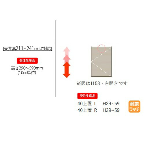 【送料無料】モーブル製40上置(H29〜59)Mies(ミース)左右開き有り高さ290mm〜590mm(1cm単位でオーダー)4色対応(WH/GY/NA/BR)前板：MDF強化シート本体同時購入で開梱設置送料無料／単品購入：玄関前配送無料北海道・沖縄・離島は見積もり