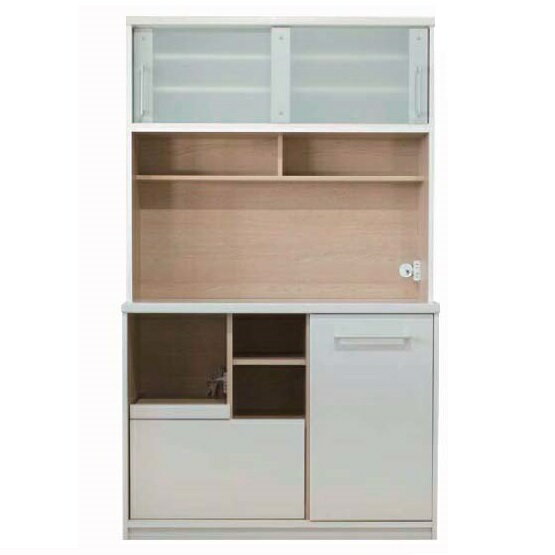 Cupboard - 国産品 食器棚(引戸)ルノ 120R前板：ホワイト色内部2色対応：ブラック/ナチュラル引出し：フルスライドレール耐震棚ダボ仕様飛散防止フィルム仕様開梱設置送料無料 北海道、沖縄、離島は別途お見積り