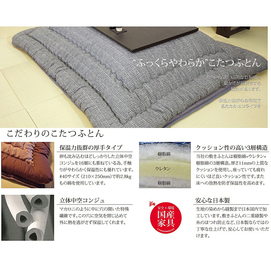 アサヒの家具 こたつ掛け敷ふとんセット KF-382 サロン付き3サイズ対応送料無料(玄関前配送)北海道・沖縄・離島は除く [3]