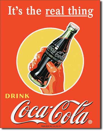 1053COKE Real Thing Handコカコーラ コーク　ボトルアメリカン雑貨　ブリキ看板Tin Sign　ティンサイン3枚以上で送料無料！