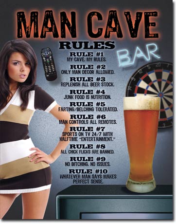 1713Man Cave-Rules Beerビール ビア グラス レディアメリカン雑貨　ブリキ看板Tin Sign　ティンサイン3枚以上で送料無料！