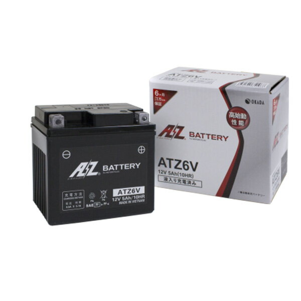 AZ バッテリー ATZ6V 12V 液入充電済 バイク 二輪 オートバイ用 互換品番 YTZ6V