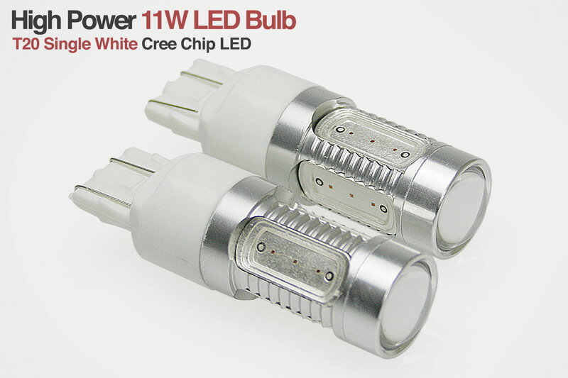 T20 LED BULB 赤（2球セット）ダブル球（トップにCree 5W LED使用）（プロジェクターレンズで集光）（テールランプ球・ストップランプ球と交換可能）（超ハイパワー11W）送料無料!