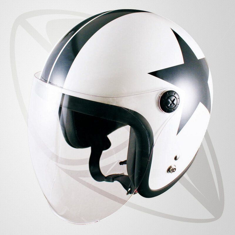 ジェット型ヘルメット　ホワイト・スター(白ベースの黒色模様)(bjl65sr)ジェットヘル(SG規格認定・全排気量OK)