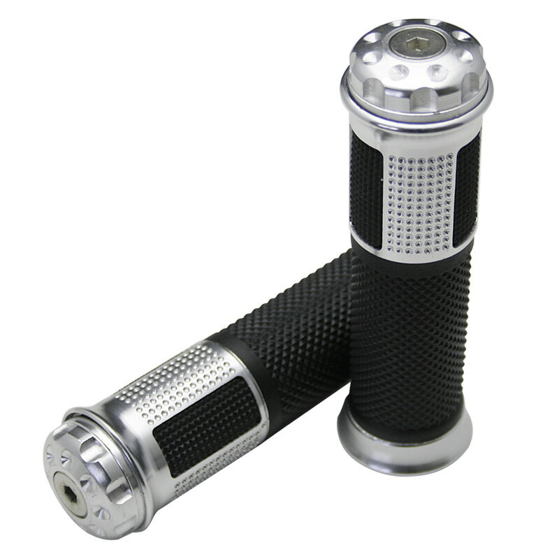 バイク用グリップ 直径22.2mm　アルミ削り出し　シルバー・ATV等に適合するサイズです。KSR・D-TRACKER・KDX・Z1000・ZX-10・ninja・ZZR1400・ESTRELLA エストレア・ZRX1200AEG・ゼファーRevolver Grip