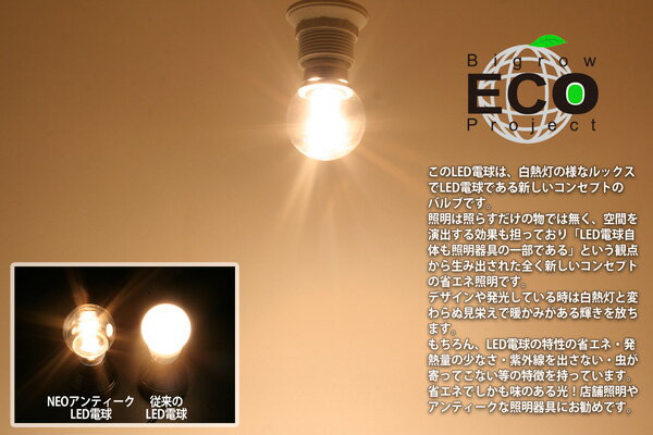 LED電球 発光色（電球色）口金E26 E17 NEO Antique LED Blub シャープ社製の4W LEDを使用。