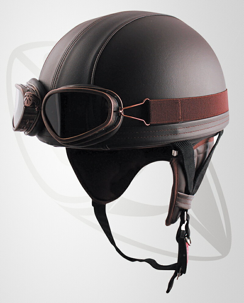 半キャップ ハーフヘルメット LEATHER ブラウン（brd-98) SG規格認定 125cc以下対応 深めのフリーサイズ