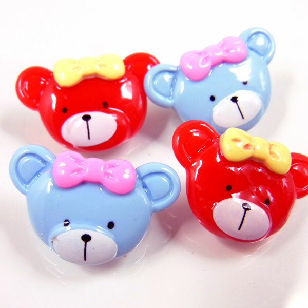 リボンクマ赤＆青【4250】20個入り〜デコパーツ アクセサリー パーツ 激安 手芸 ハンドメイド リボン グッズ制作 小…