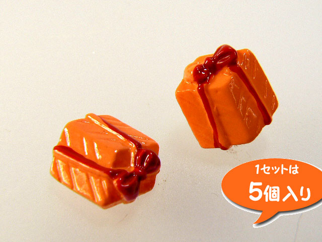 デコ電パーツ 【N184】リトルギフトボックス◆オレンジ5個セット◆