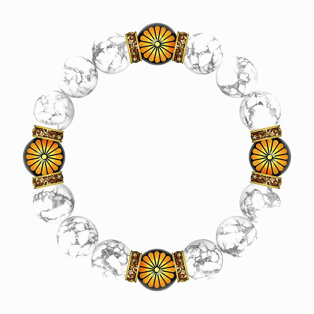 数珠 ブレスレット オラオラ系 数珠ブレスレット ヤクザ ヤンキー 太め14mm ロンデル×菊A ハウライト 彫刻 楽ギフ_包装 紳士 Men's メンズ ファッション アクセサリー ちょいワル 悪羅悪羅系