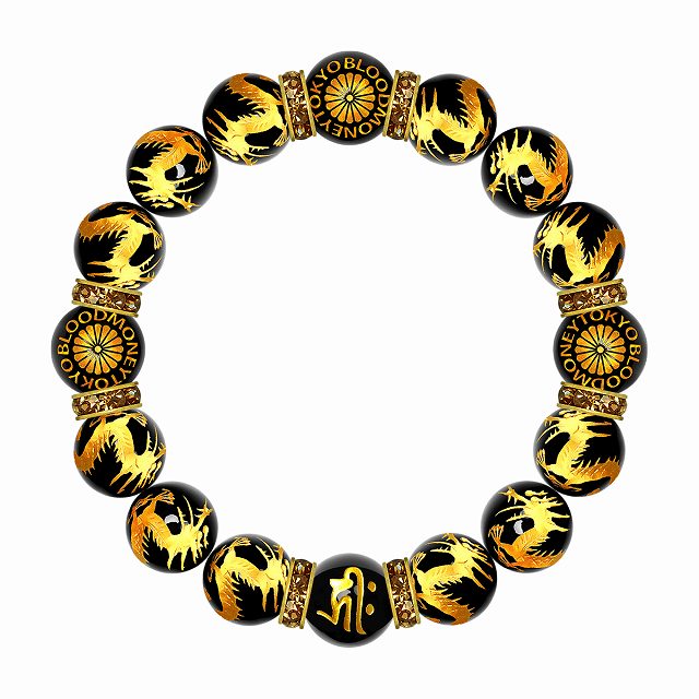 定形外郵便送料無料 数珠 ブレスレット オラオラ系 数珠ブレスレット ヤクザ ヤンキー 太め14mm ロンデル×菊B 金龍オニキス 梵字オニキス 彫刻 楽ギフ_包装 紳士 Men's メンズ ファッション アクセサリー ちょいワル 悪羅悪羅系
