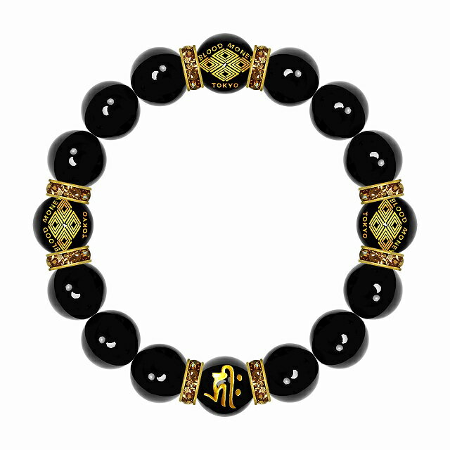 数珠 ブレスレット オラオラ系 数珠ブレスレット ヤクザ ヤンキー 太め14mm ロンデル×菱 オニキス 梵字オニキス 彫刻 楽ギフ_包装 紳士 Men's メンズ ファッション アクセサリー ちょいワル 悪羅悪羅系