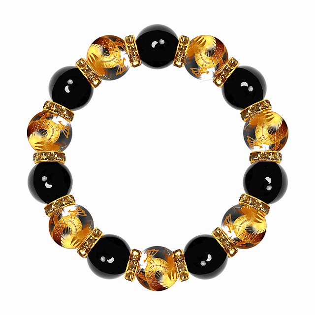 定形外郵便送料無料 数珠 ブレスレット オラオラ系 数珠ブレスレット ヤクザ ヤンキー 太め14mm ロンデル×オニキス&金龍水晶 楽ギフ_包装 紳士 Men'...