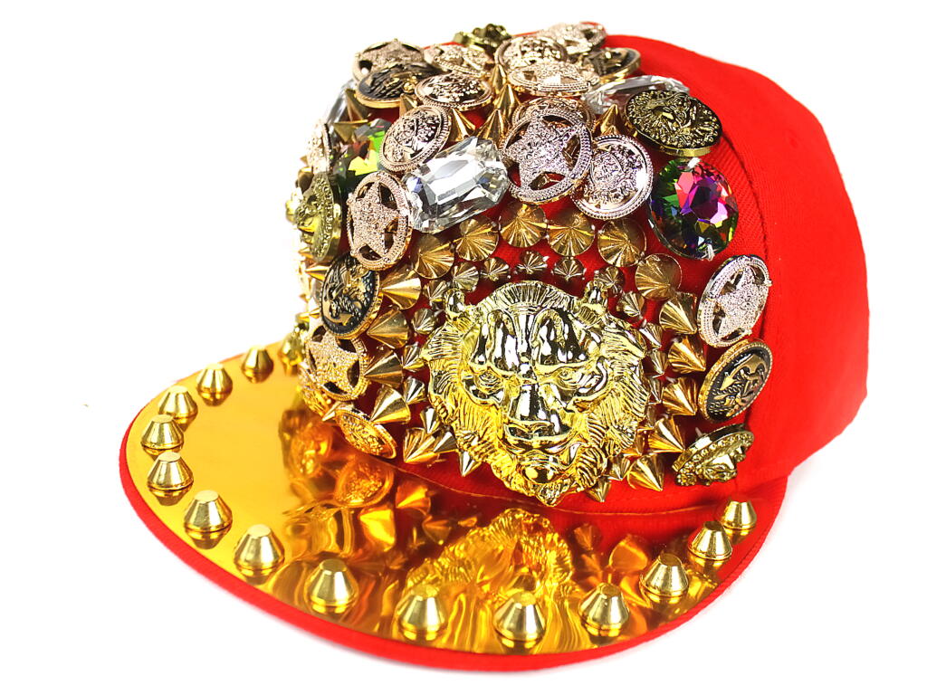 オラオラ系 ヤクザ ヤンキー 帽子78赤 超ゴージャストゲトゲ&豪華スタッズキャップ ちょいワル 悪羅悪羅系