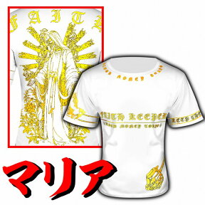 スカルマリア柄 半袖Tシャツ 白×金 服 オラオラ系 悪羅悪羅系 ヤクザ ヤンキー チョイ悪 チョイワル 派手 メンズ ファッション