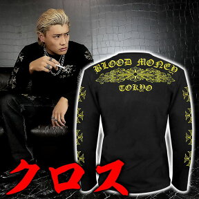 ストレインクロス柄 ロンT 長袖Tシャツ 長袖シャツ 黒×金 服 オラオラ系 悪羅悪羅系 ヤクザ ヤンキー チョイ悪 チョイワル 派手 メンズ ファッション