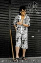 羽総柄 半袖セットアップジャージ 半ズボン 短パン ハーフパンツ バロック柄 上下 白×黒 服 オラオラ系 悪羅悪羅系 ヤクザ ヤンキー チョイ悪 チョイワル ...
