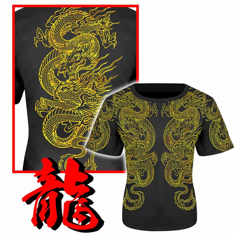 龍柄 半袖Tシャツ 黒×金 和柄 服 オラオラ系 悪羅悪羅系 ヤクザ ヤンキー チョイ悪 チョイワル 派手 メンズ ファッション