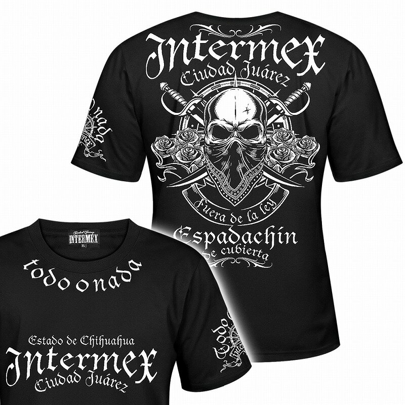 半袖 Tシャツ 服 INTERMEX (インターメックス) パイレーツスカル 海賊 ドクロ itm-058 黒 白 ギャング バイカー ライダース バイク乗り B系 HIPHOP系 チカーノ メンズ ファッション ヤクザ ヤンキー オラオラ系 派手