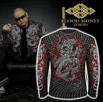 長袖 Tシャツ ロンT 服 BLOOD MONEY TOKYO (ブラッドマネートーキョー) 龍刺青 和柄 和彫り mbt-21009 黒 白 メンズ ファッション ヤクザ ヤンキー オラオラ系 派手