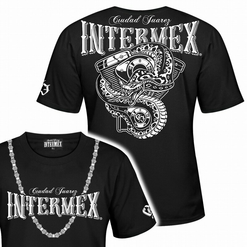 半袖 Tシャツ 服 INTERMEX (インターメックス) エンジンコブラ 蛇 パイソンitm-076 黒 白 ギャング バイカー ライダース バイク乗り B系 HIPHOP系 チカーノ メンズ ファッション ヤクザ ヤンキー オラオラ系 派手 1