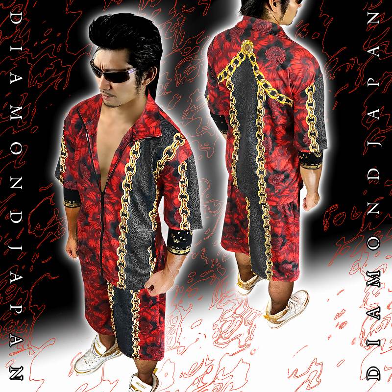 赤牡丹総柄 切替 切替 半袖セットアップジャージ 半ズボン 半ズボン 短パン ハーフパンツ 服 オラオラ系 悪羅悪羅系 短パン ヤクザ ヤンキー チョイ悪 チョイワル 派手 メンズ ファッション 悪党の店 卍 バースジャパンコロナ対策に悪党ファッション ヤクザ やくざ