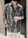 パイソン柄長袖シャツ グレー 110 蛇柄 ドレスシャツ Yシャツ 柄シャツ スーツ ホスト ヤクザ ヤンキー オラオラ系 悪羅悪羅 服 メンズ ファッション