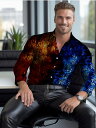 炎柄 長袖シャツ 168 青×赤 ドレスシャツ Yシャツ 柄シャツ スーツ ホスト ヤクザ ヤンキー オラオラ系 悪羅悪羅 服 メンズ ファッション