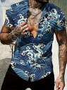 ド派手 波総柄 和柄 半袖シャツ アロハシャツ 217 青 柄シャツ ストリート ダンス HIPHOP B系 ヤクザ ヤンキー オラオラ系 悪羅悪羅 ホスト 服...