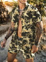 バロック柄 半袖シャツセットアップ ハーフパンツ 上下 黒×黄 044 柄シャツ 大きいサイズ ヤクザ ヤンキー オラオラ系 悪羅悪羅 服 メンズ ファッション