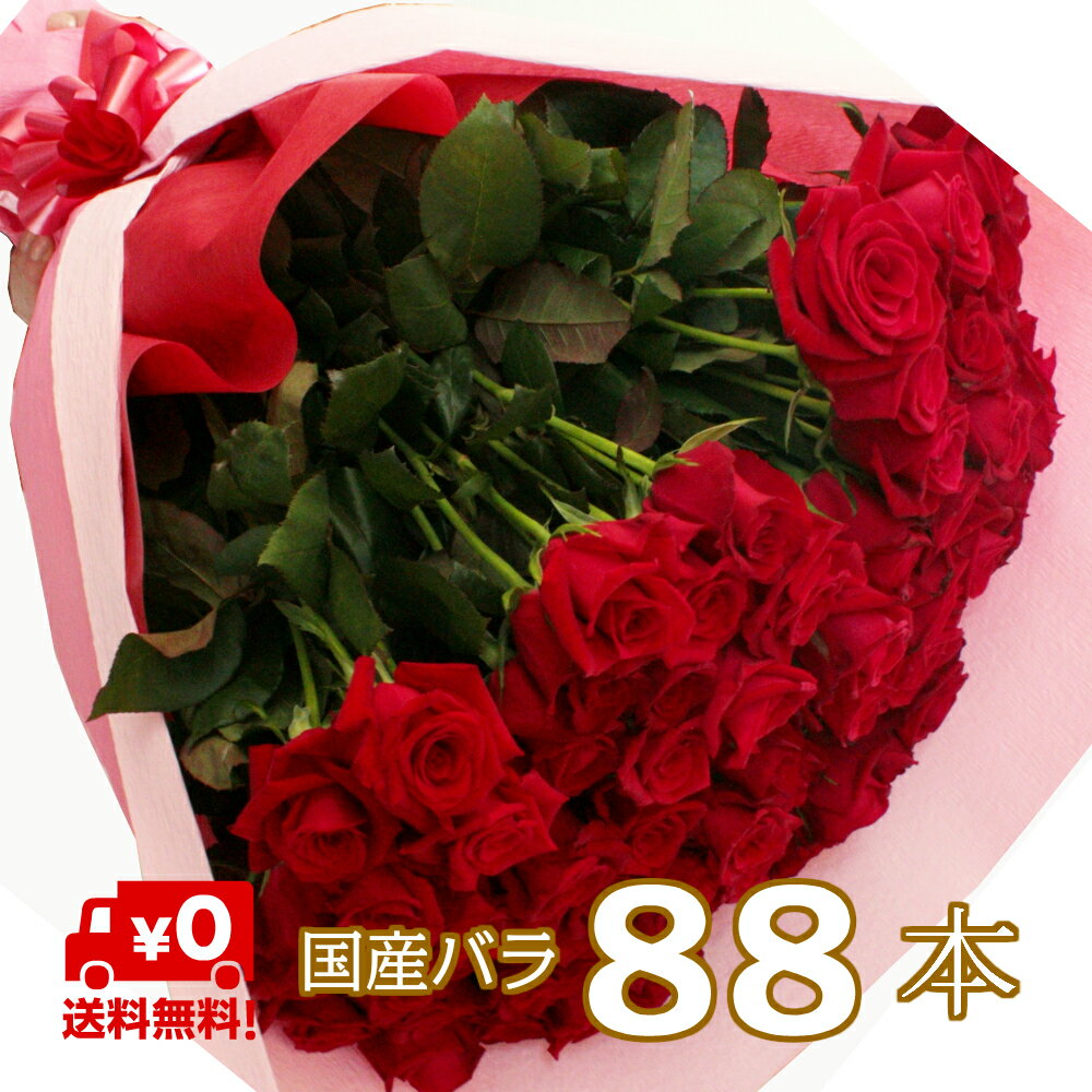 バラ 花束 88本 高級国産 無料メッセージカード付 記念日 誕生日 薔薇 ローズ 発表会 生花 花 ブーケ お花 フラワー おすすめ 人気 歓送迎 退職 開店祝い 結婚祝い ギフト プレゼント お返し 母の日