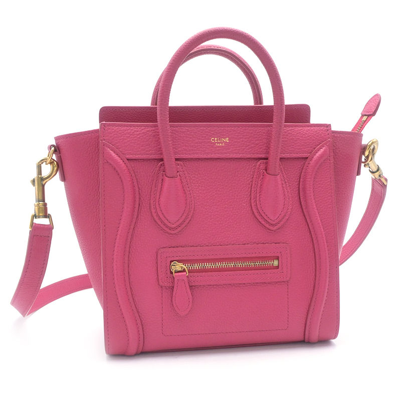 [返品OK] セリーヌ ラゲージナノ 189243DRU.24PI レザー ピンク ショルダーバッグ ハンドバッグ クロス..