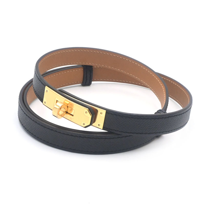 [返品OK] エルメス ケリーベルト18 U刻印 2022年製 ヴォーエプソン ブラック ゴールド金具 ターンロック レディースベルト 黒 【中古】【送料無料】