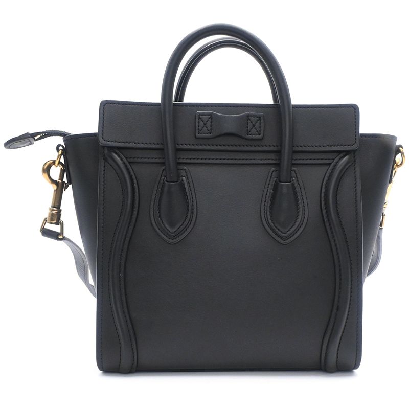 [返品OK] セリーヌ ラゲージナノ スムースカーフスキン ブラック ゴールド金具 ハンドバッグ ショルダーバッグ クロスボディバッグ 黒 【中古】【送料無料】