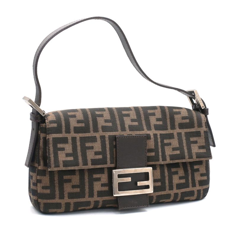 FENDI - [返品OK] フェンディ ズッカ マンマバケット 26424 ジャガードファブリック レザー ブラウン ズッキーノ ワンショルダーバッグ 茶色 【中古】【送料無料】