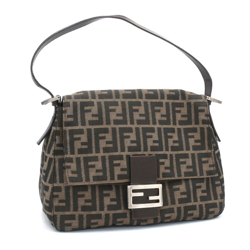 FENDI - [返品OK] フェンディ ズッカ マンマバケット 214526 ジャガードファブリック レザー ブラウン ワンショルダーバッグ ズッキーノ 茶色 【中古】【送料無料】