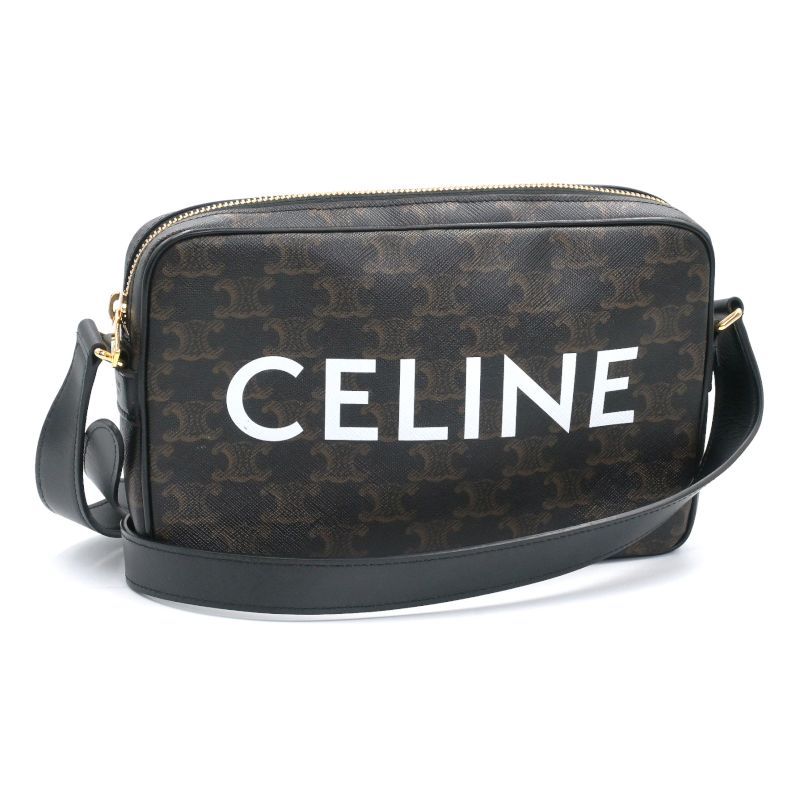 樂天商城 - [返品OK] セリーヌ ミディアム メッセンジャーバッグ 194502CIM.38OG CELINEプリント入りトリオンフキャンバス ブラック 斜め掛け鞄 【中古】【送料無料】