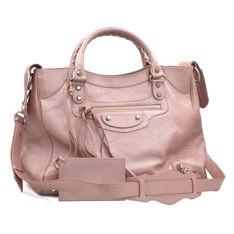 樂天商城 - [返品OK] バレンシアガ ジャイアントヴェロTB 235216 ラムスキン メタリック ピンク シルバー ハンドバッグ ショルダーバッグ 2WAY 【中古】【送料無料】