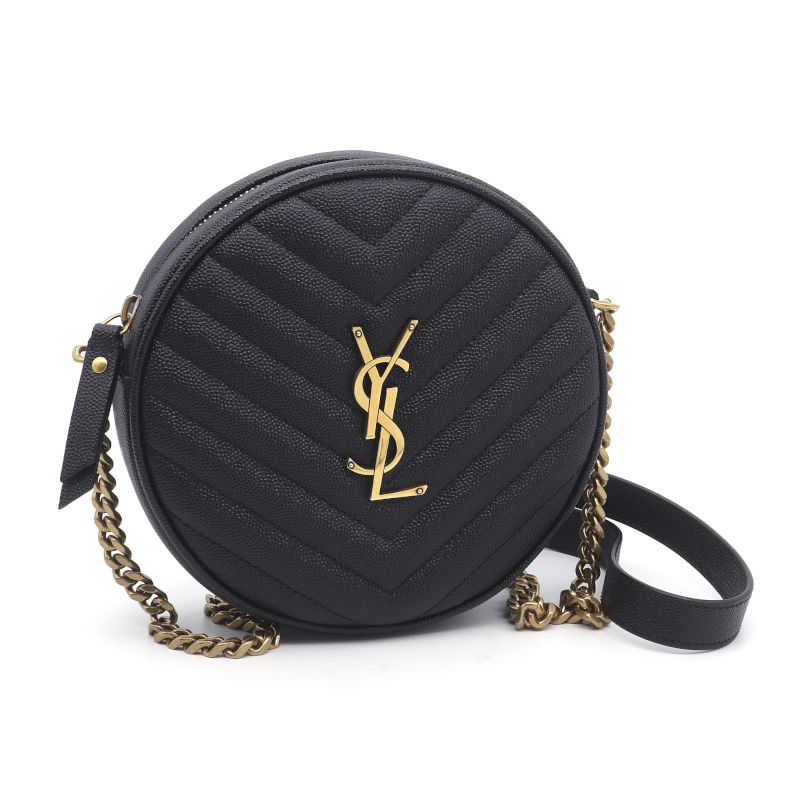 樂天商城 - [返品OK] サンローランパリ ヴィニルチェーンショルダーバッグ 610436 レザー ブラック ラウンド ゴールド金具 ショルダーバッグ YSL? 【中古】【送料無料】