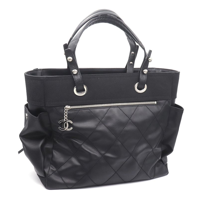 樂天商城 - [返品OK] シャネル パリビアリッツトートGM A34210 13番台 コーティングキャンバス ブラック トートバッグ 肩掛けバッグ シルバー金具 【中古】【送料無料】