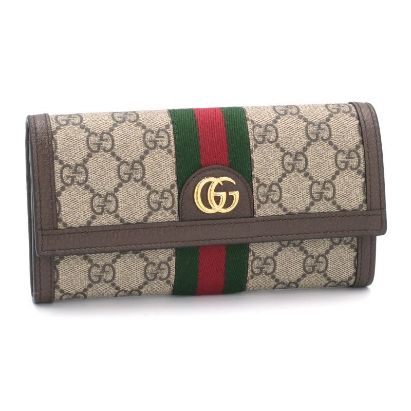 樂天商城 - [返品OK] グッチ GGコンチネンタルウォレット 523153 GGスプリーム オフィディア ベージュ ブラウン シェリーライン フラップ長財布 【中古】【送料無料】